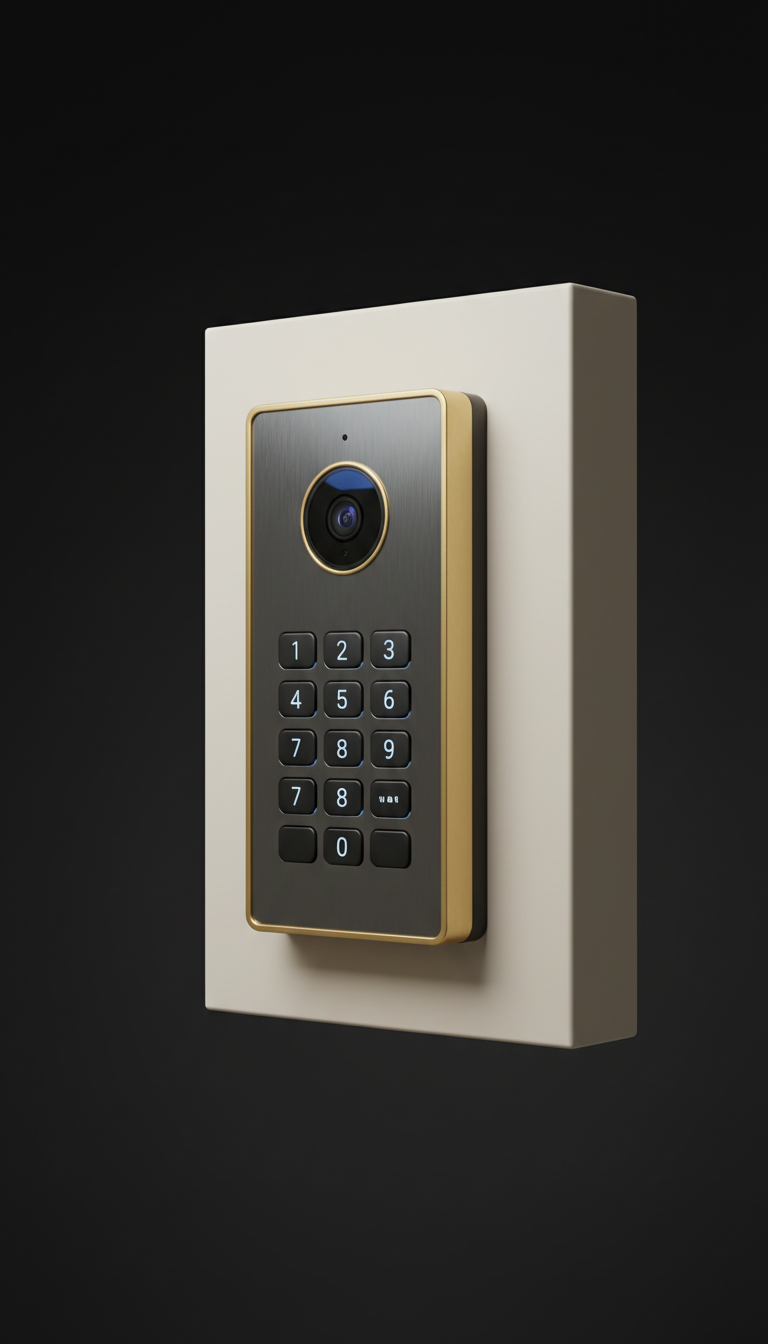 Smart entry keypad with polished brass accents
